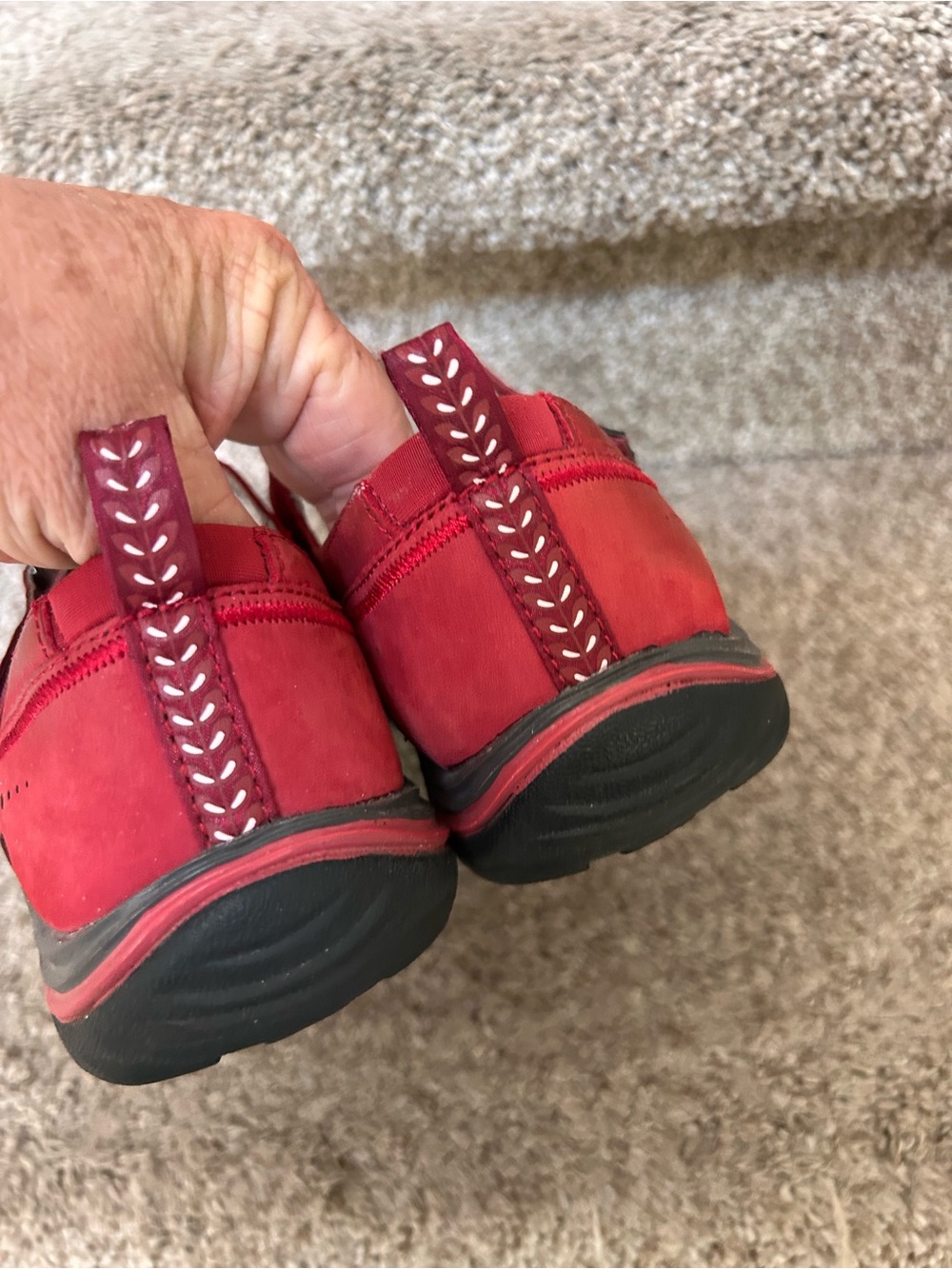 Jambu Sunkist Mary Jane Flats Sandals. Die cut leather. Red. Comfort. Travel. - Picture 3 of 7